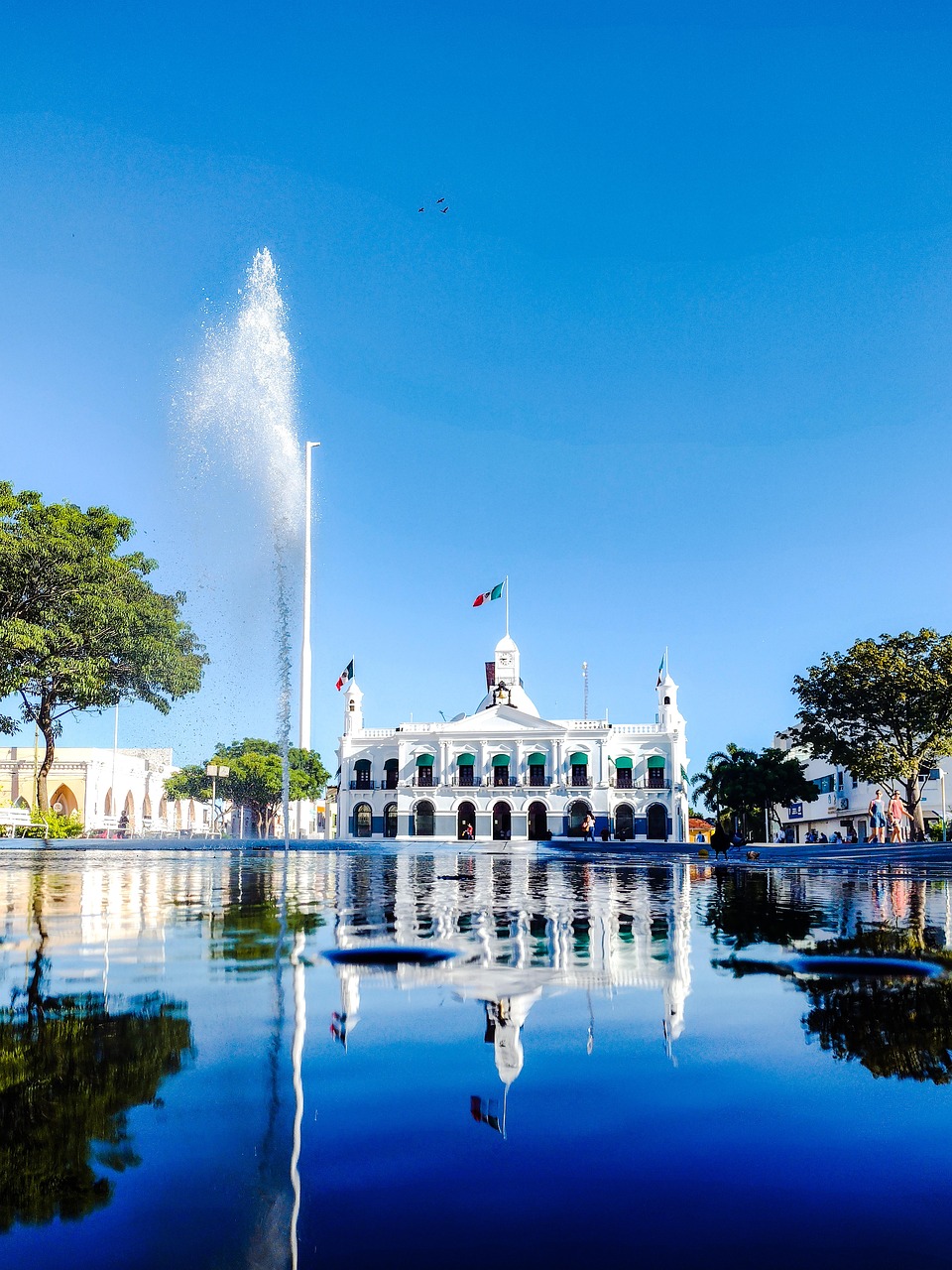 fountain, city, water, structure, building, modern, tabasco, arbol